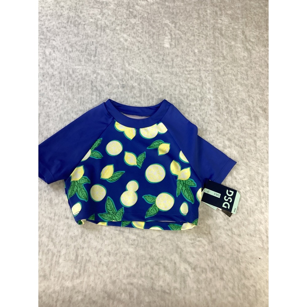 DSG Girls Blue Lemons Crop Rash Guard Swim‎ Top UPF 50+ Size M 8-10 DSG8100PRTY